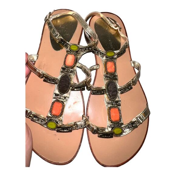 BCBGeneration Gladiator Boho Gold Metallic Embellished Strappy Sandals Size 7 - Picture 2 of 6